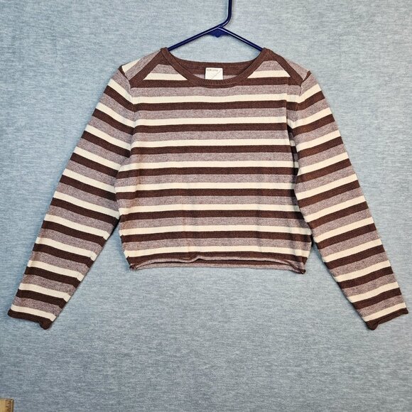 Kerisma Sweaters - KERISMA Women's Brown ivory Striped Cropped Long Sleeve Sweater Size M/L